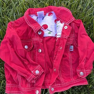 Vintage Gymboree red Cherry Jean style Jacket size 18 to 24 months